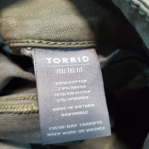Torrid Army Green Moto Biker Boho Preppy High Rise Tapered Skinny Jeans 18 Tall - Picture 9 of 10